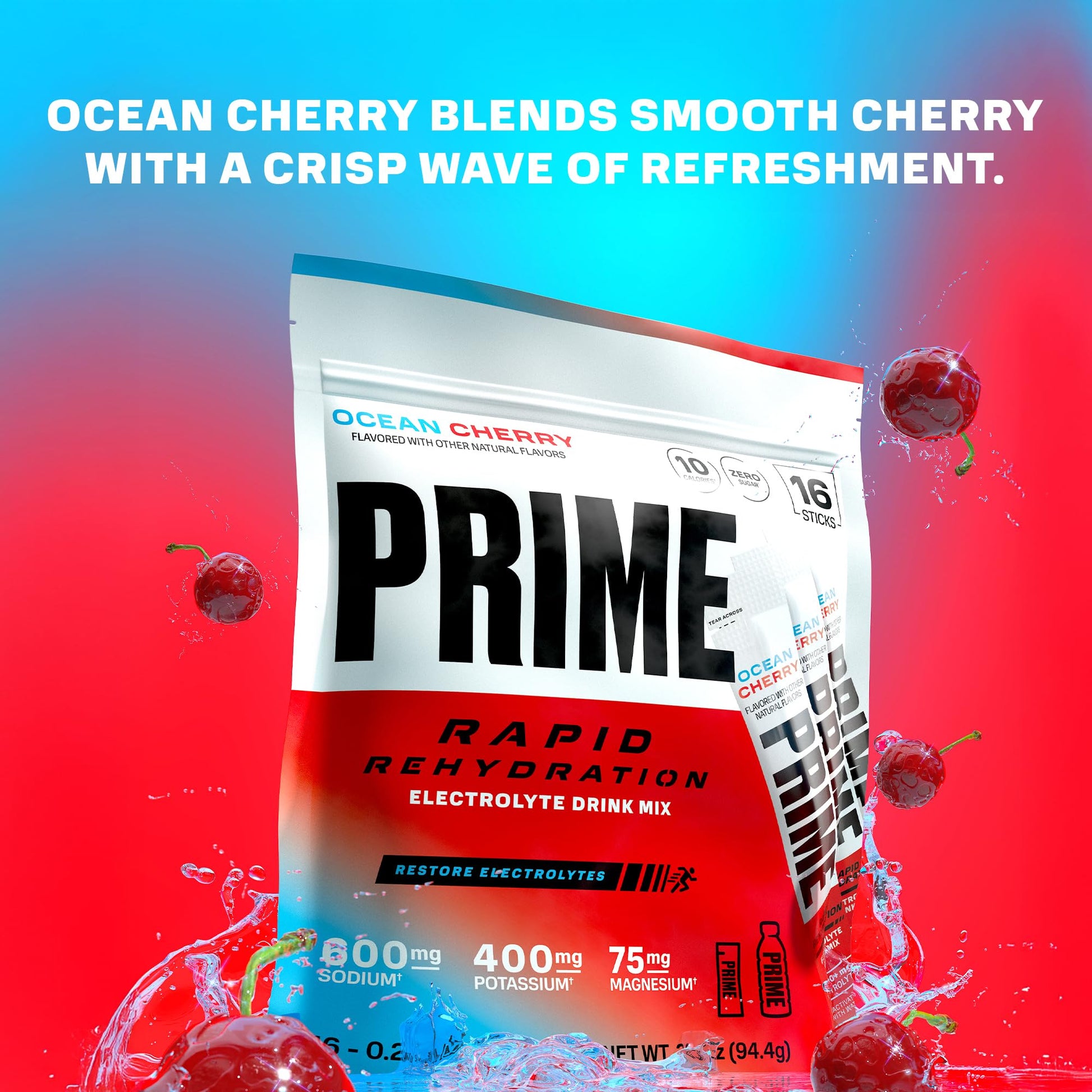 Prime Rapid Rehydration Electrolyte Powder Sticks, Ocean Cherry, Sugar Free Hydration Drink Mix with Sodium, Potassium, Magnesium & B Vitamins - dailyvitalstore