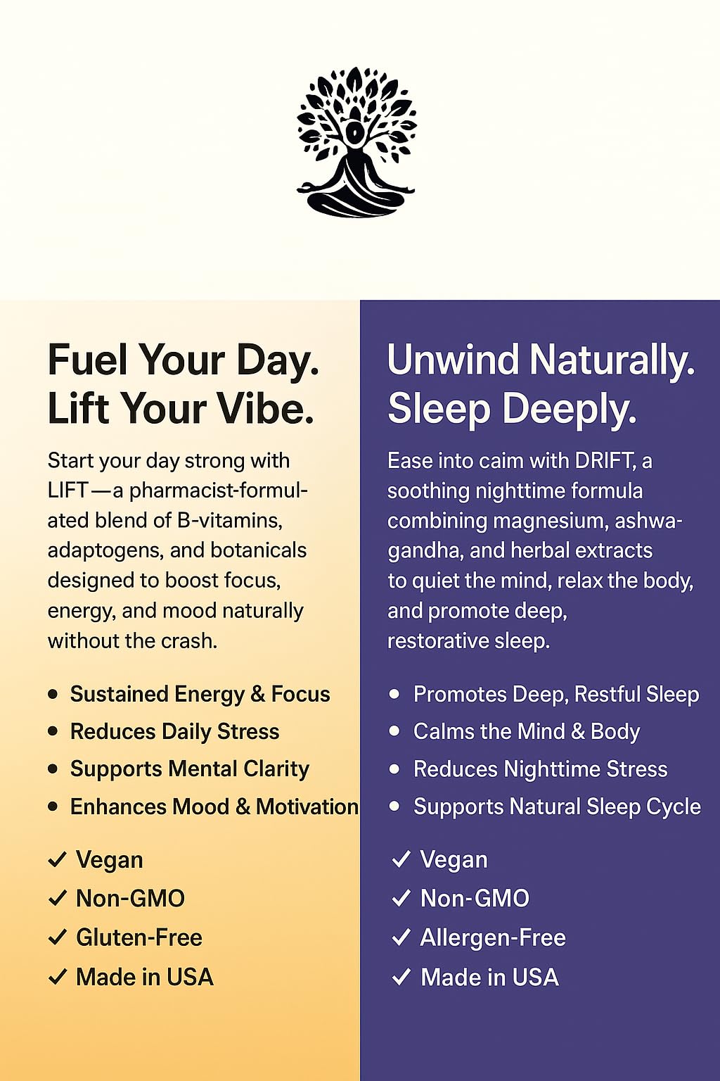 Prime Vibe Goods Lift & Drift – Energy & Stress Support Supplement – Adaptogens for Focus, Relaxation & Sleep – Ashwagandha, Magnesium, Rhodiola, GABA, Maca – Vegan (2-Pack, 120 Capsules) - dailyvitalstore