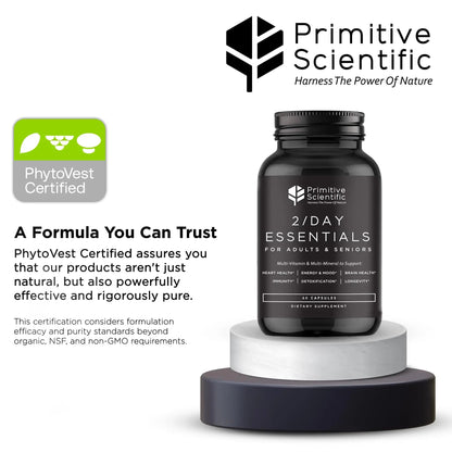 Primitive Scientific Whole Food Daily Essential Multivitamins for Adults and Seniors - 2X a Day - Vitamin A, C, D, E, B12 and Minerals - dailyvitalstore