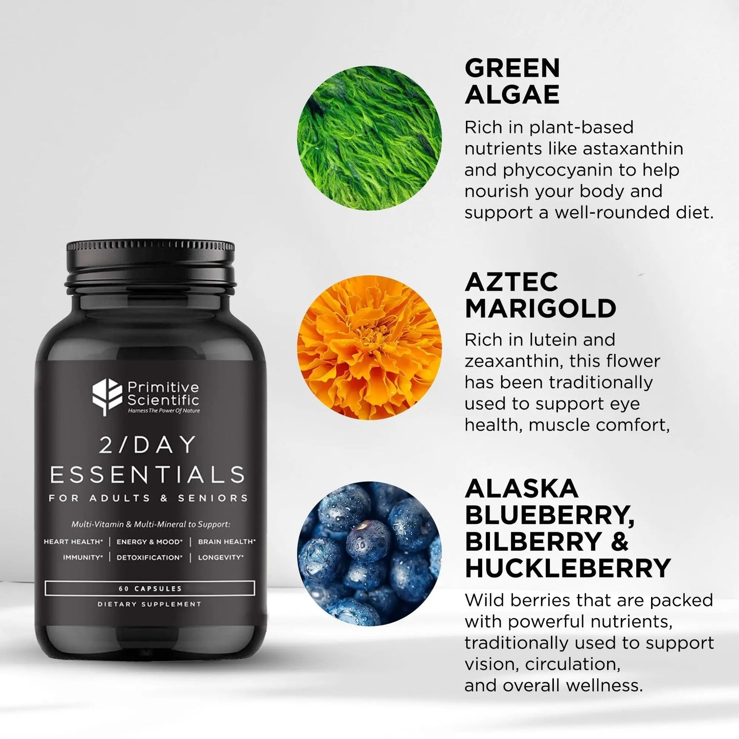Primitive Scientific Whole Food Daily Essential Multivitamins for Adults and Seniors - 2X a Day - Vitamin A, C, D, E, B12 and Minerals - dailyvitalstore
