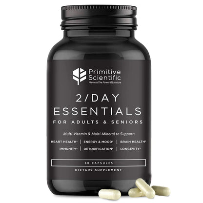 Primitive Scientific Whole Food Daily Essential Multivitamins for Adults and Seniors - 2X a Day - Vitamin A, C, D, E, B12 and Minerals - dailyvitalstore