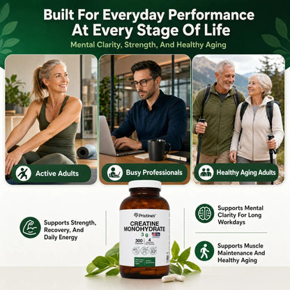 PRISTINE'S Creatine Monohydrate Capsules for Women & Men - NSF Certified 75 Day Supply 3G Creatine Pills for Women - Cognitive & Athletic Performance Support - dailyvitalstore