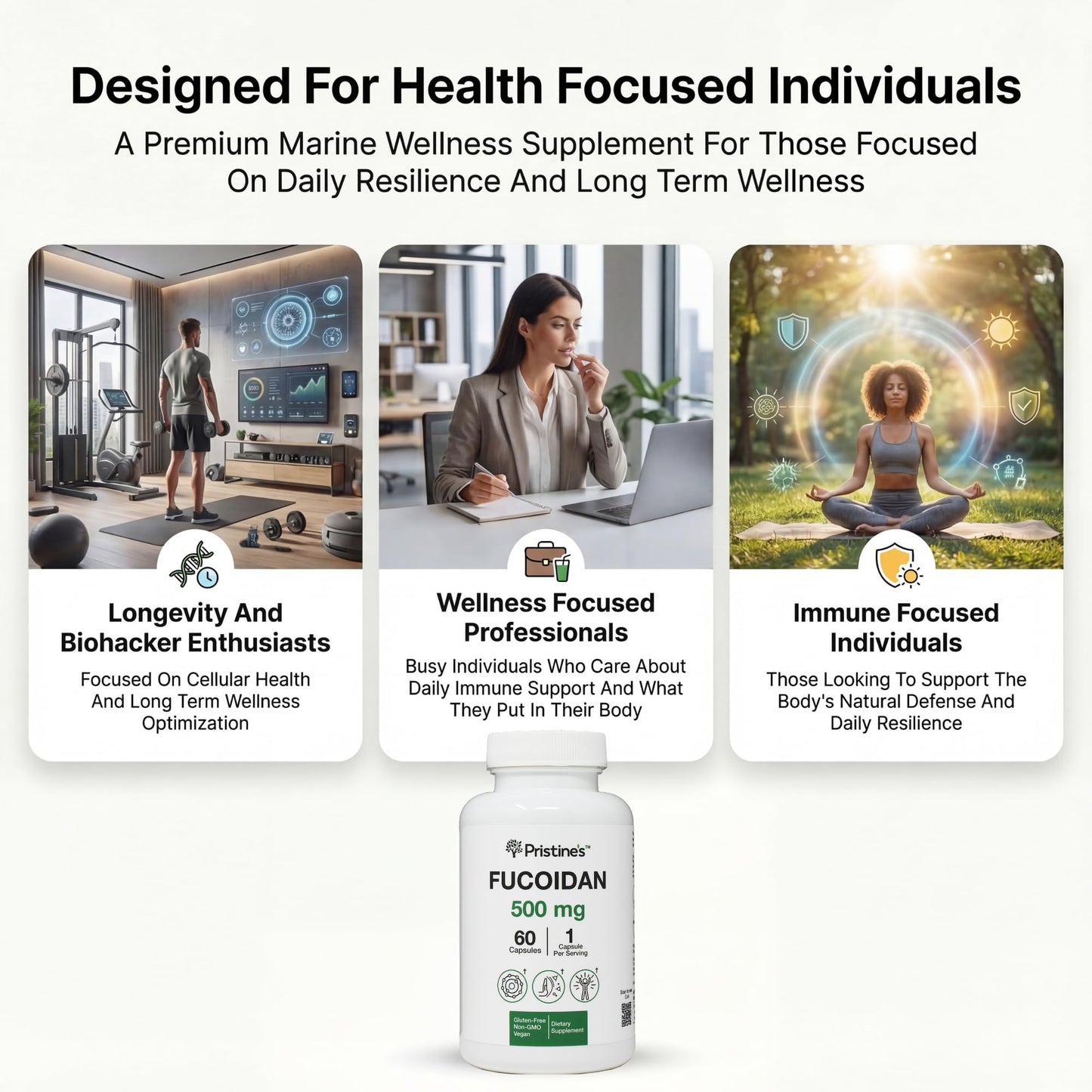 PRISTINE'S Fucoidan 500MG Immunity Supplement Capsules - 60 Day Supply - Brown Seaweed Extract - Potent Herbal Antioxidant Lung Health & Skin Health Support - dailyvitalstore