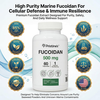 PRISTINE'S Fucoidan 500MG Immunity Supplement Capsules - 60 Day Supply - Brown Seaweed Extract - Potent Herbal Antioxidant Lung Health & Skin Health Support - dailyvitalstore
