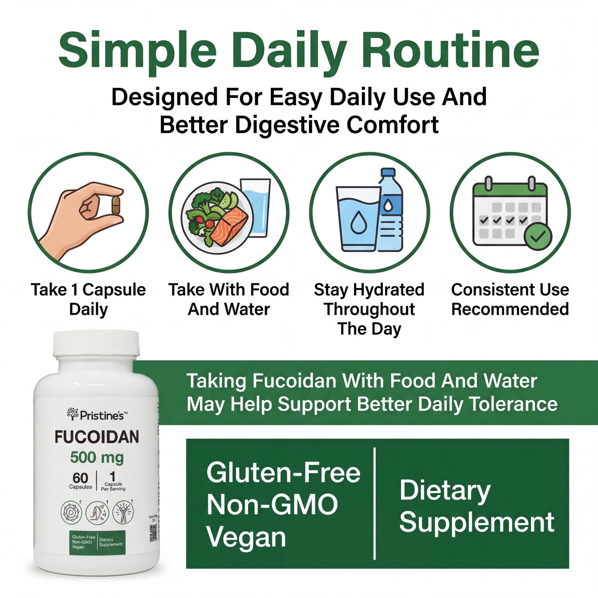 PRISTINE'S Fucoidan 500MG Immunity Supplement Capsules - 60 Day Supply - Brown Seaweed Extract - Potent Herbal Antioxidant Lung Health & Skin Health Support - dailyvitalstore
