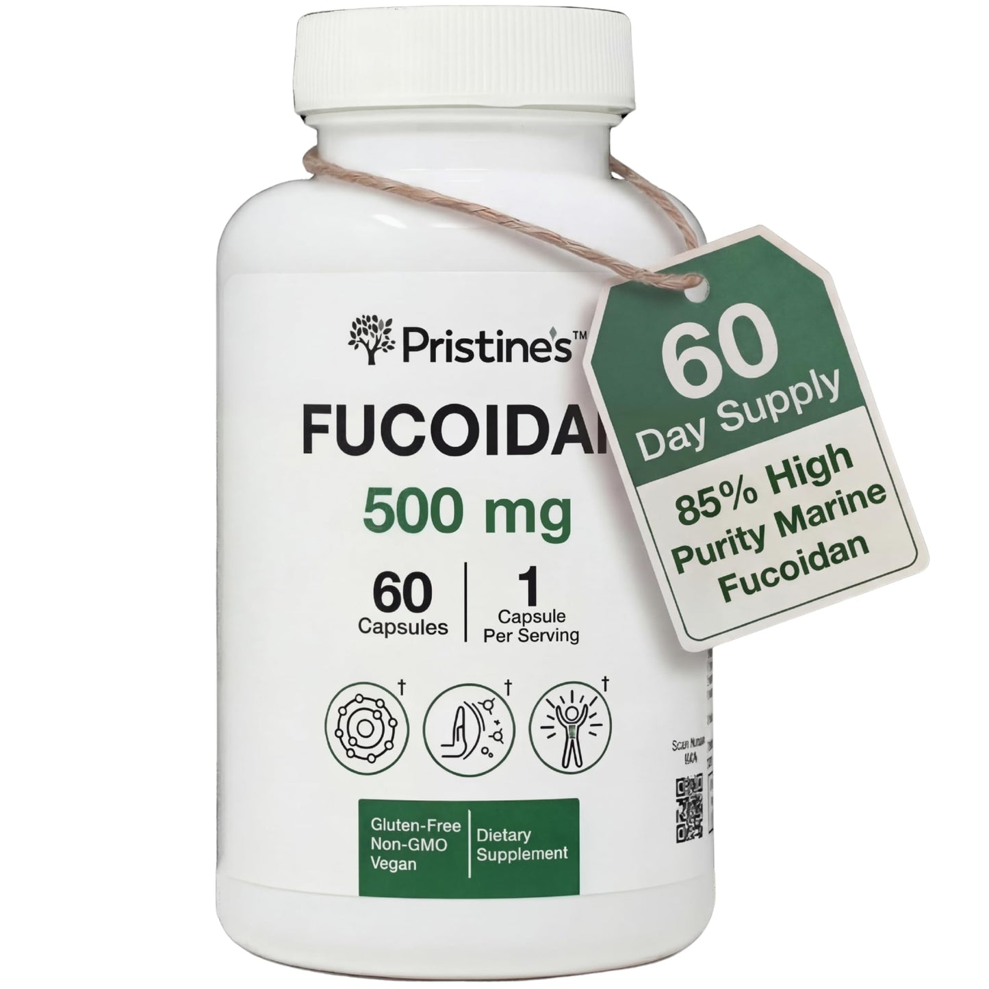 PRISTINE'S Fucoidan 500MG Immunity Supplement Capsules - 60 Day Supply - Brown Seaweed Extract - Potent Herbal Antioxidant Lung Health & Skin Health Support - dailyvitalstore