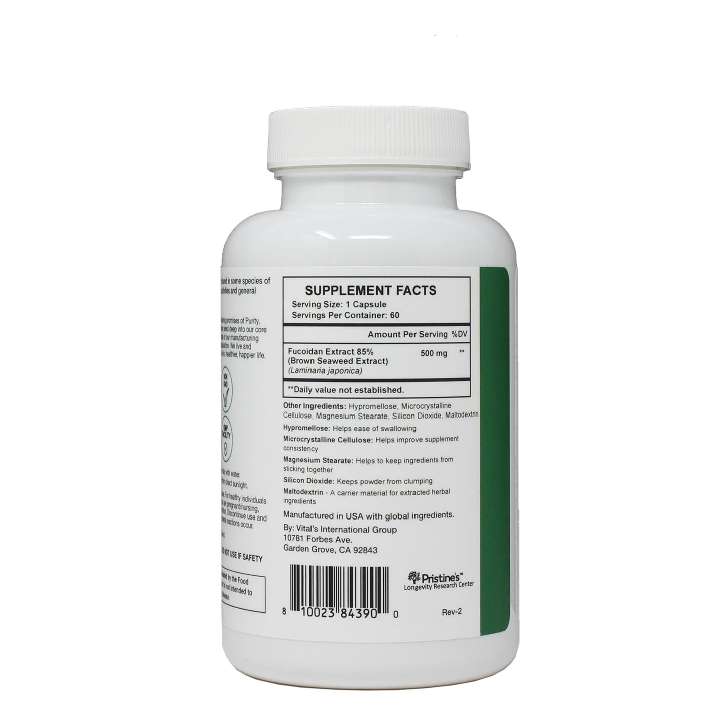PRISTINE'S Fucoidan 500MG Immunity Supplement Capsules - 60 Day Supply - Brown Seaweed Extract - Potent Herbal Antioxidant Lung Health & Skin Health Support - dailyvitalstore