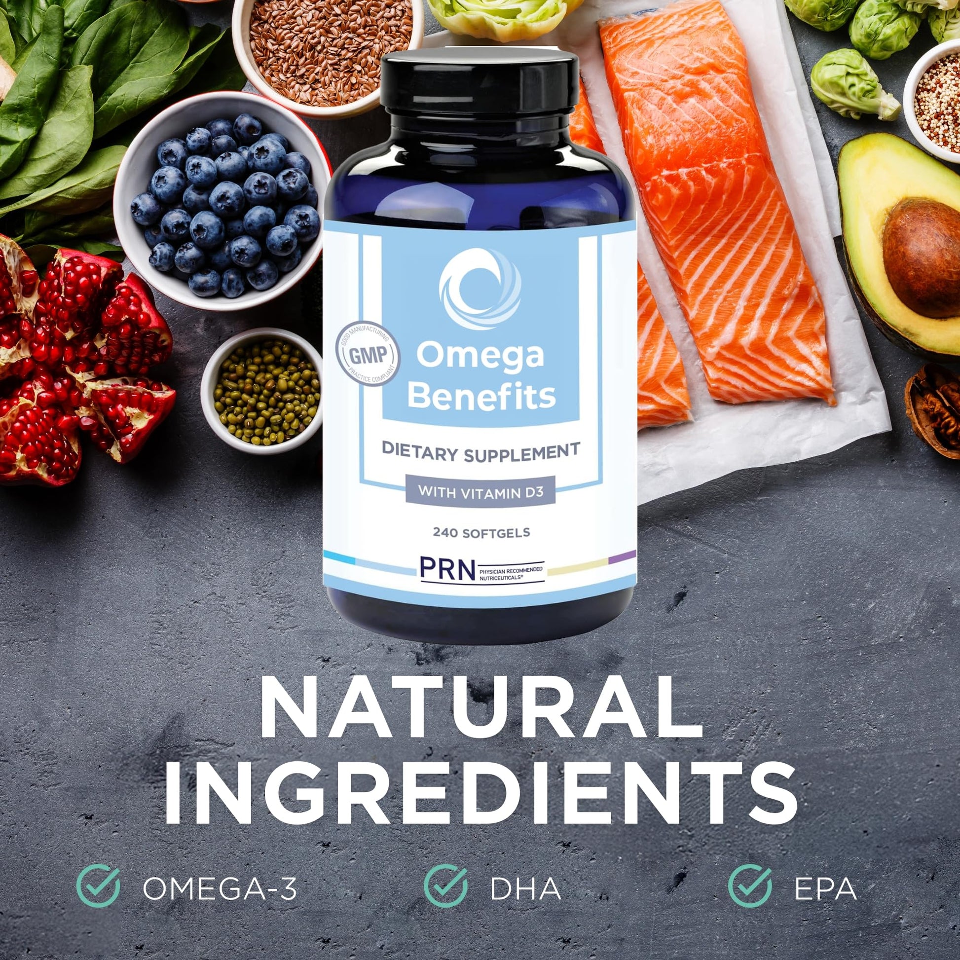 PRN Omega 3 Supplement - 240 Softgels, 60-Day Supply - Fish Oil Omega 3 Supplements with 1680 mg EPA & 560 mg DHA - rTG Omega-3 + Vitamin D for Skin, Joint, Brain, Eye & Heart Health - dailyvitalstore