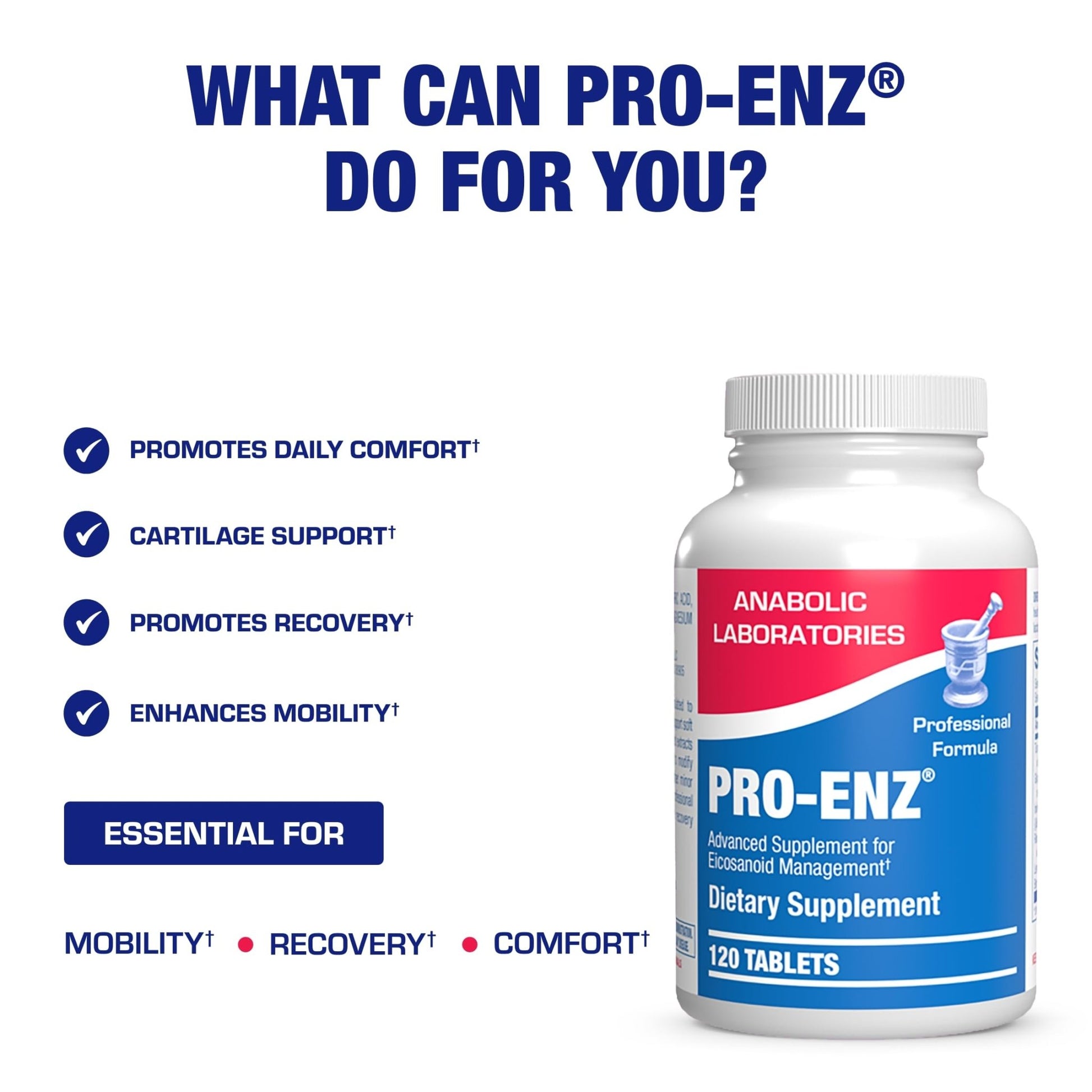 Pro ENZ Joint Support Supplement - Clinical Formula Turmeric Boswellia Supplement for Joint & Cartilage Mobility and Comfort Support Plus Eicosanoid Management with Proteolytic Enzymes (120 Servings) - dailyvitalstore