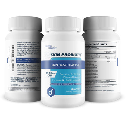 Pro Skin Probiotic - Skin Health Supporting Probiotic with Immune Support - Promote Healthy Skin Microbiome from Inside Out - Health Starts in the Gut - Support Reduced Breakouts, Redness, & Puffiness - dailyvitalstore