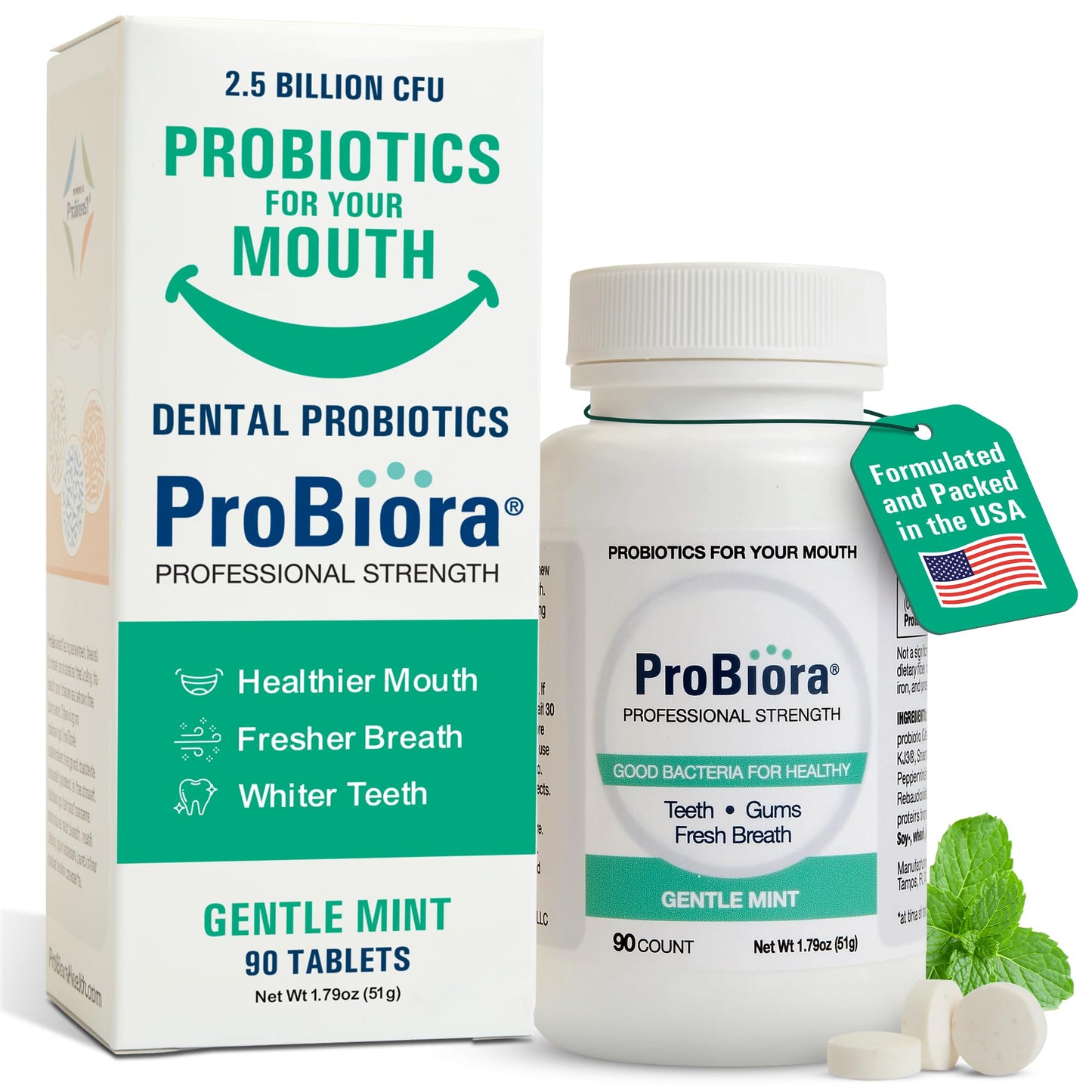 ProBiora Professional Strength Oral Probiotics for Teeth and Gums | Dental Probiotic for Oral Health | Bad Breath Treatment for Adults | Tooth Whitening | ProBiora3 Probiotic Blend | 90 Mint Tablets - dailyvitalstore