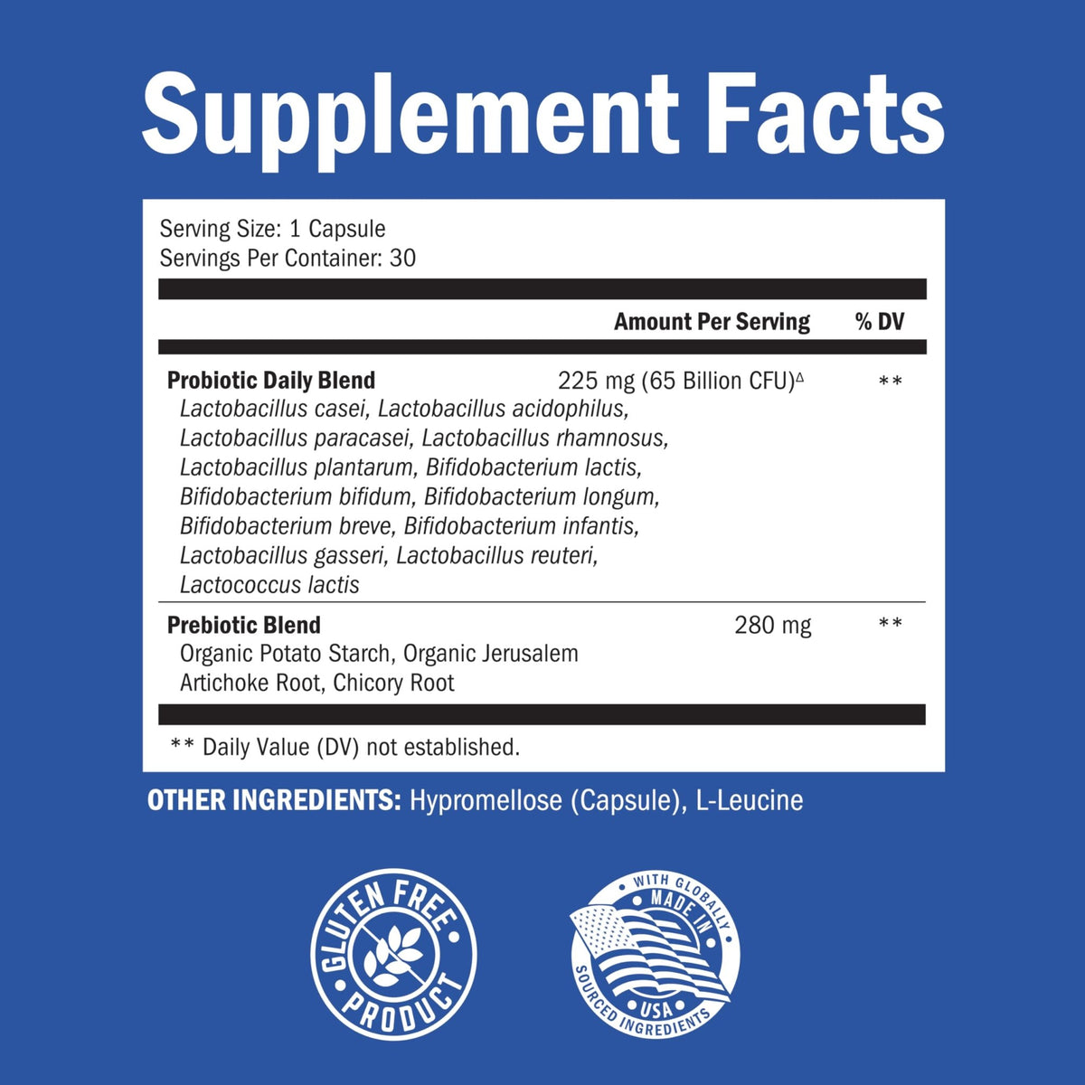 Probiotic 65 Billion - Probiotics with Prebiotic for Women & Men - Lactobacillus Acidophilus Digestive Health Capsules - Targeted Release Technology - Shelf Stable Supplement Non-GMO Dairy Free-30ct - dailyvitalstore