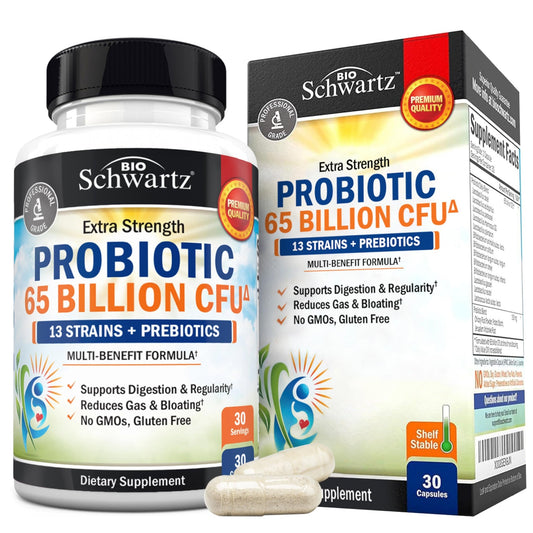 Probiotic 65 Billion - Probiotics with Prebiotic for Women & Men - Lactobacillus Acidophilus Digestive Health Capsules - Targeted Release Technology - Shelf Stable Supplement Non-GMO Dairy Free-30ct - dailyvitalstore