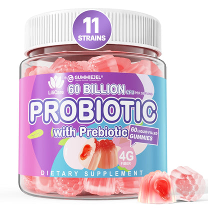 Probiotic Gummies 60 Billion CFU for Women Men & Kids, 11 Strains Probiotics + Organic Prebiotics Fiber for Immune, Digestive Health, Supports Constipation, - dailyvitalstore