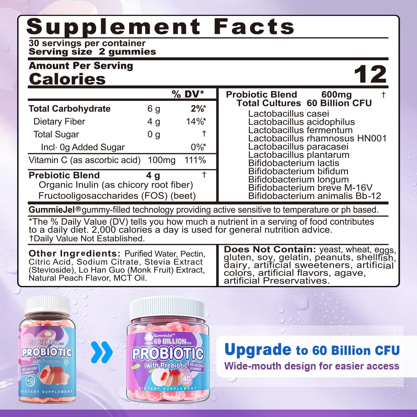 Probiotic Gummies 60 Billion CFU for Women Men & Kids, 11 Strains Probiotics + Organic Prebiotics Fiber for Immune, Digestive Health, Supports Constipation, - dailyvitalstore