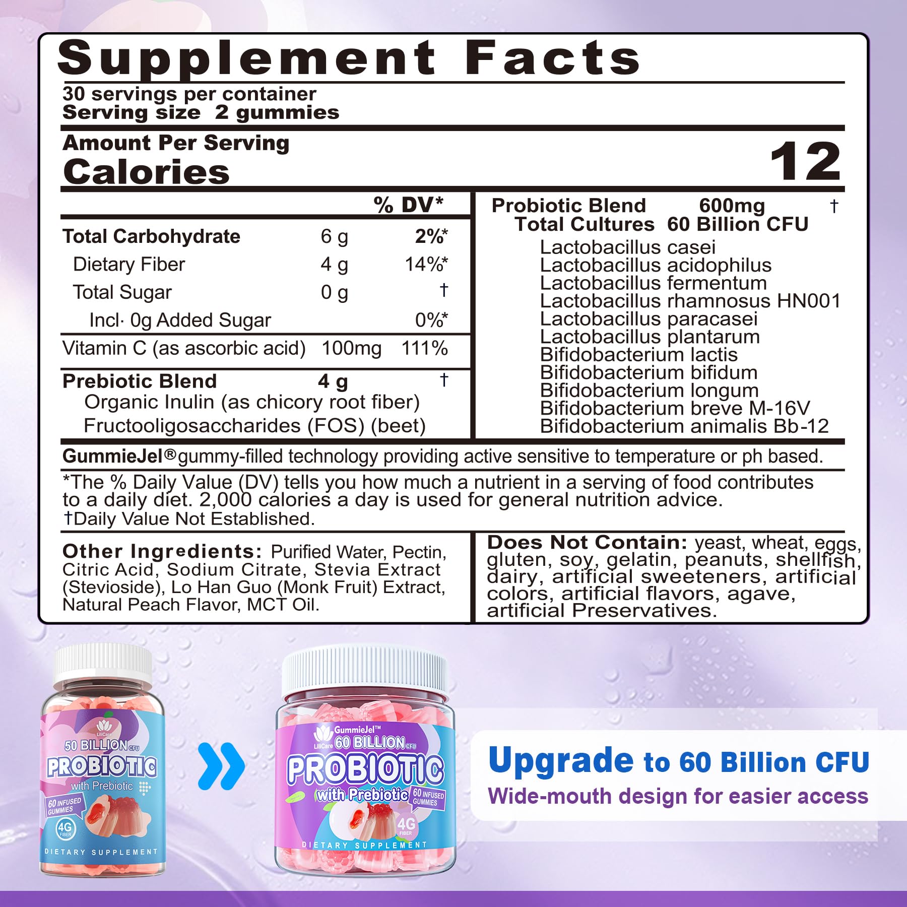 Probiotic Gummies 60 Billion CFU for Women Men & Kids, 11 Strains Probiotics + Organic Prebiotics Fiber for Immune, Digestive Health, Supports Constipation, - dailyvitalstore