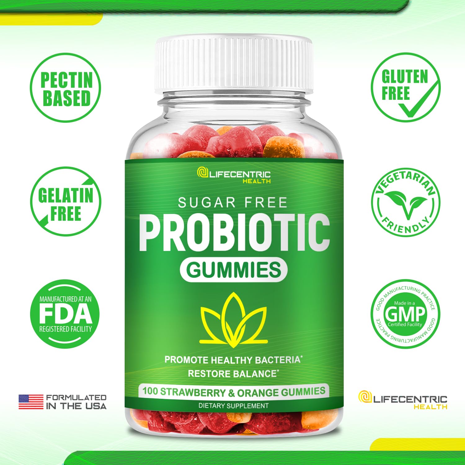 Probiotic Gummies for Adults and Kids Max Strength 5 Billion CFU | Organic Sugar Free Gummies for Digestive Health | 100 Count Vegan Gluten Free Chewable Probiotics - dailyvitalstore
