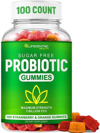 Probiotic Gummies for Adults and Kids Max Strength 5 Billion CFU | Organic Sugar Free Gummies for Digestive Health | 100 Count Vegan Gluten Free Chewable Probiotics - dailyvitalstore
