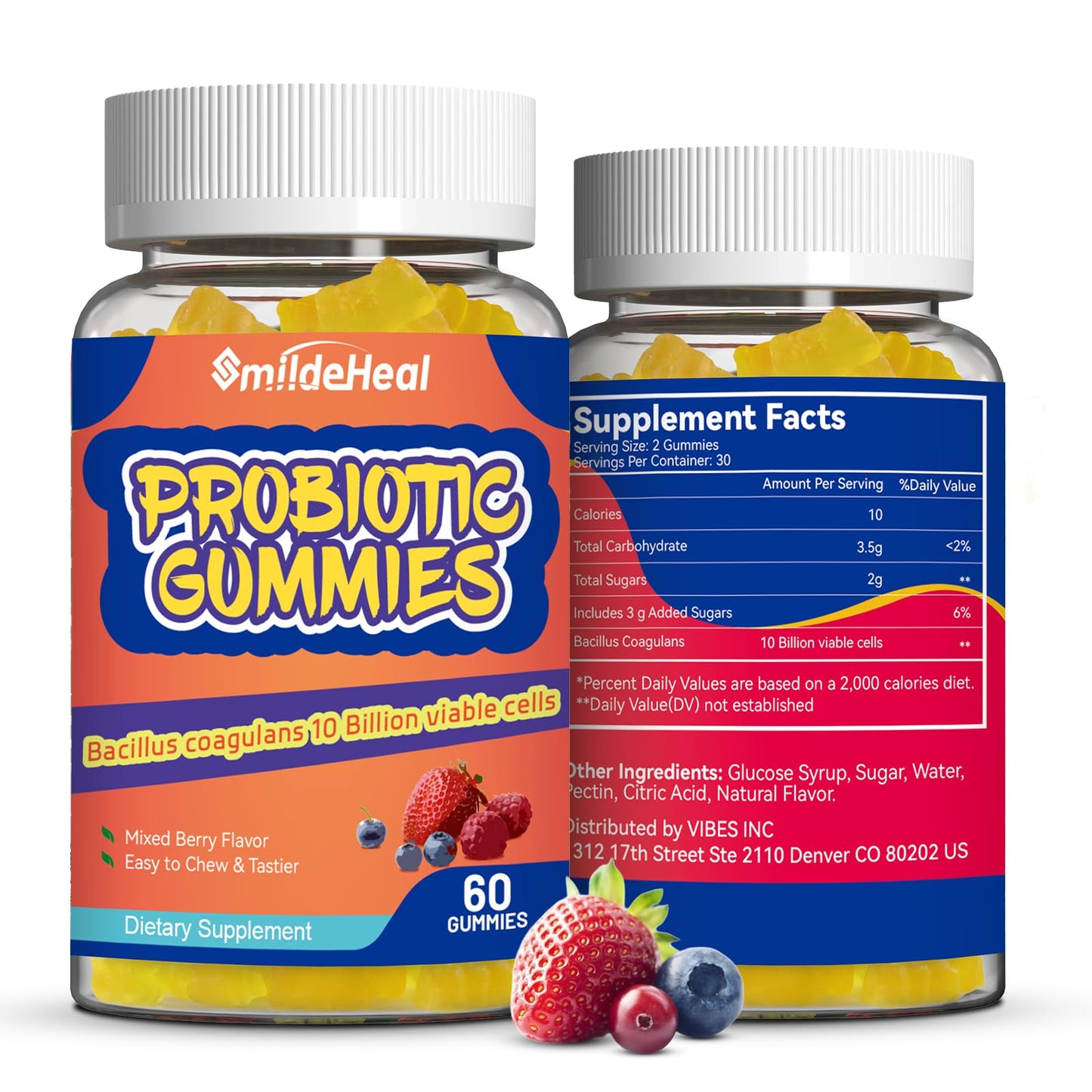 Probiotic Gummies for Digestive Health - 10 Billion CFU Bacillus Coagulans - Vegan & Non-GMO - Immune & Digestive Support for Men & Women - Strawberry & Mixed Berry Flavor - dailyvitalstore