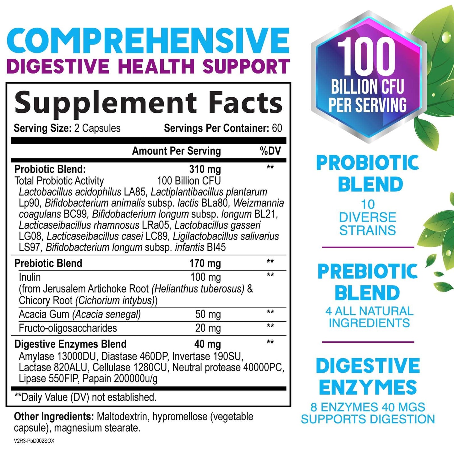 Probiotics 100 Billion CFU Per Serving - 10 Premium Strains + Prebiotics - Best Probiotic Supplement for Women & Men - Supports Immune, Digestive Health, - dailyvitalstore