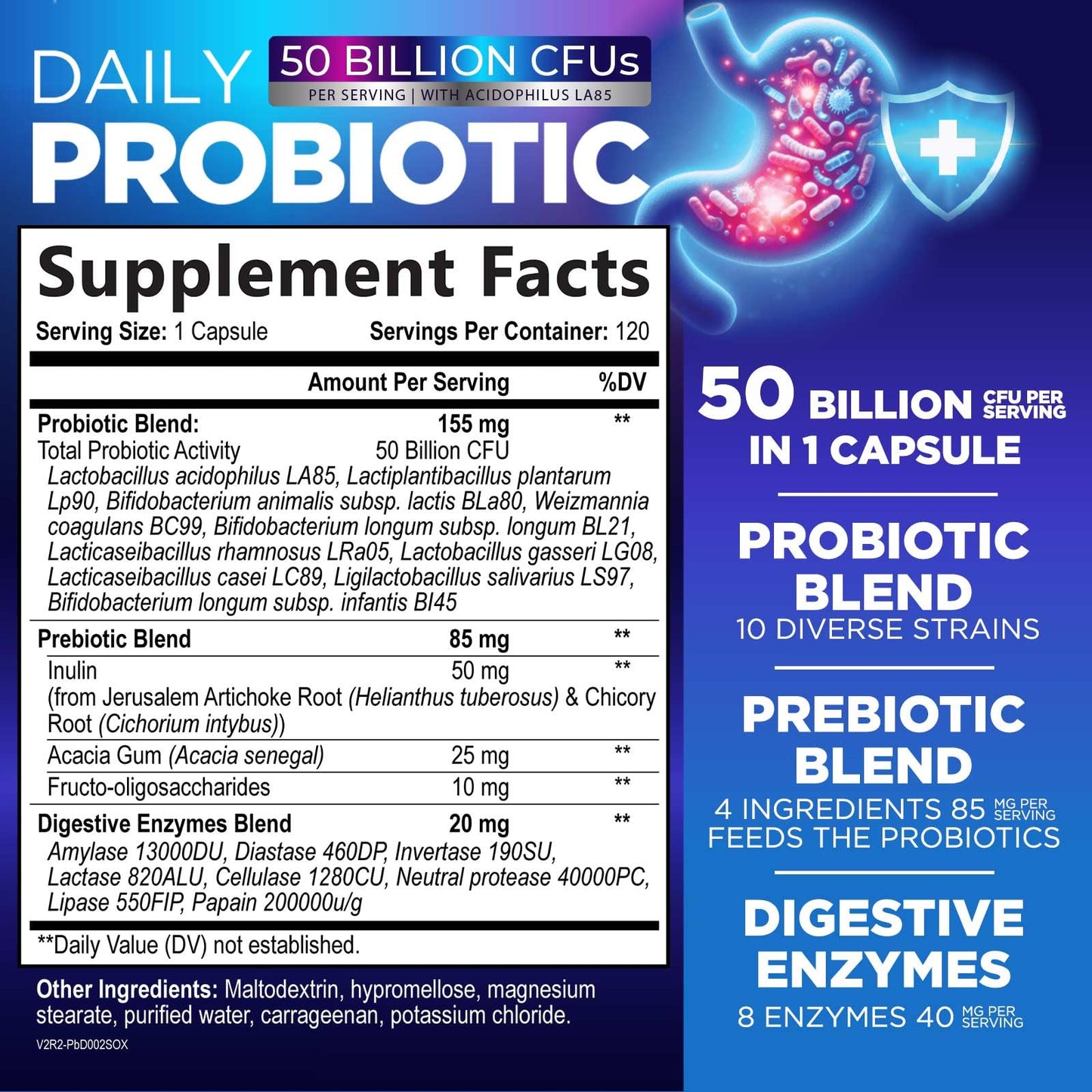 Probiotics 50 Billion CFU Per Serving - 10 Premium Strains + Digestive Enzymes & Prebiotics - Best Probiotic for Women & Men, Supports Immune, - dailyvitalstore