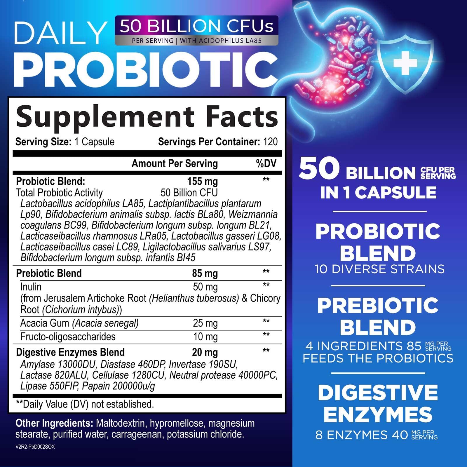 Probiotics 50 Billion CFU Per Serving - 10 Premium Strains + Digestive Enzymes & Prebiotics - Best Probiotic for Women & Men, Supports Immune, - dailyvitalstore