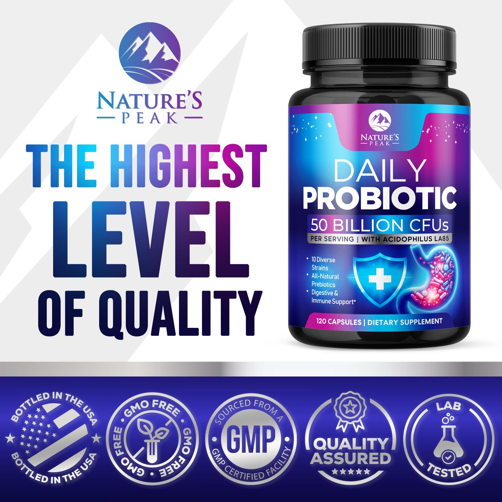 Probiotics 50 Billion CFU Per Serving - 10 Premium Strains + Digestive Enzymes & Prebiotics - Best Probiotic for Women & Men, Supports Immune, - dailyvitalstore