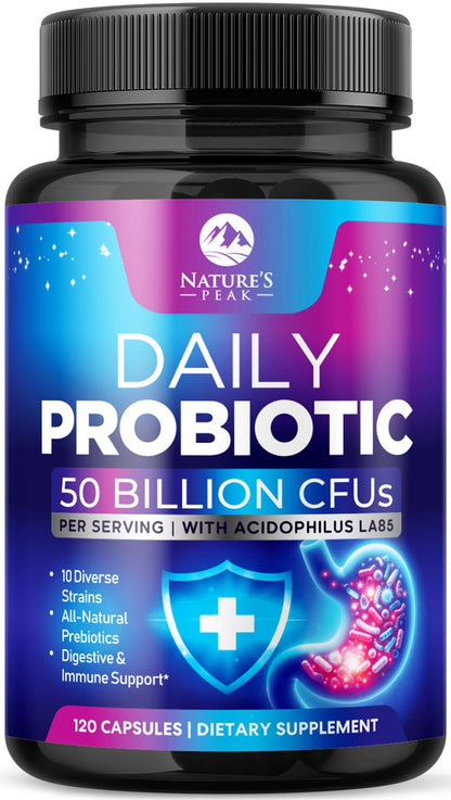 Probiotics 50 Billion CFU Per Serving - 10 Premium Strains + Digestive Enzymes & Prebiotics - Best Probiotic for Women & Men, Supports Immune, - dailyvitalstore