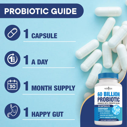 Probiotics 60 Billion CFU with Prebiotic Formula - Probiotics for Women and Men and Adults, 100% Natural Digestive Enzymes, - dailyvitalstore