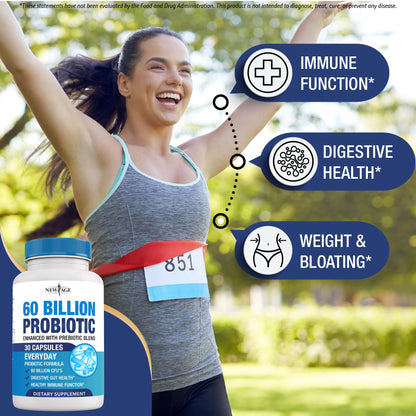 Probiotics 60 Billion CFU with Prebiotic Formula - Probiotics for Women and Men and Adults, 100% Natural Digestive Enzymes, - dailyvitalstore