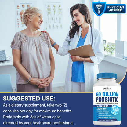 Probiotics 60 Billion CFU with Prebiotic Formula - Probiotics for Women and Men and Adults, 100% Natural Digestive Enzymes, - dailyvitalstore