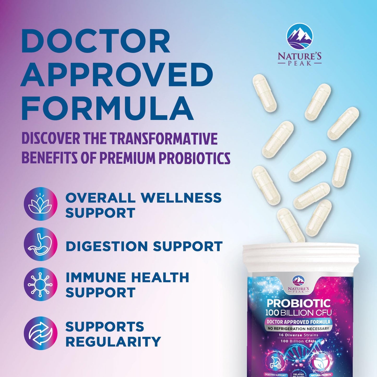 Probiotics for Digestive Gut Health - 100 Billion CFU Per Capsule, 16 Premium Strains & Prebiotics - Best Probiotics for Women & Men, Occasional Constipation - dailyvitalstore