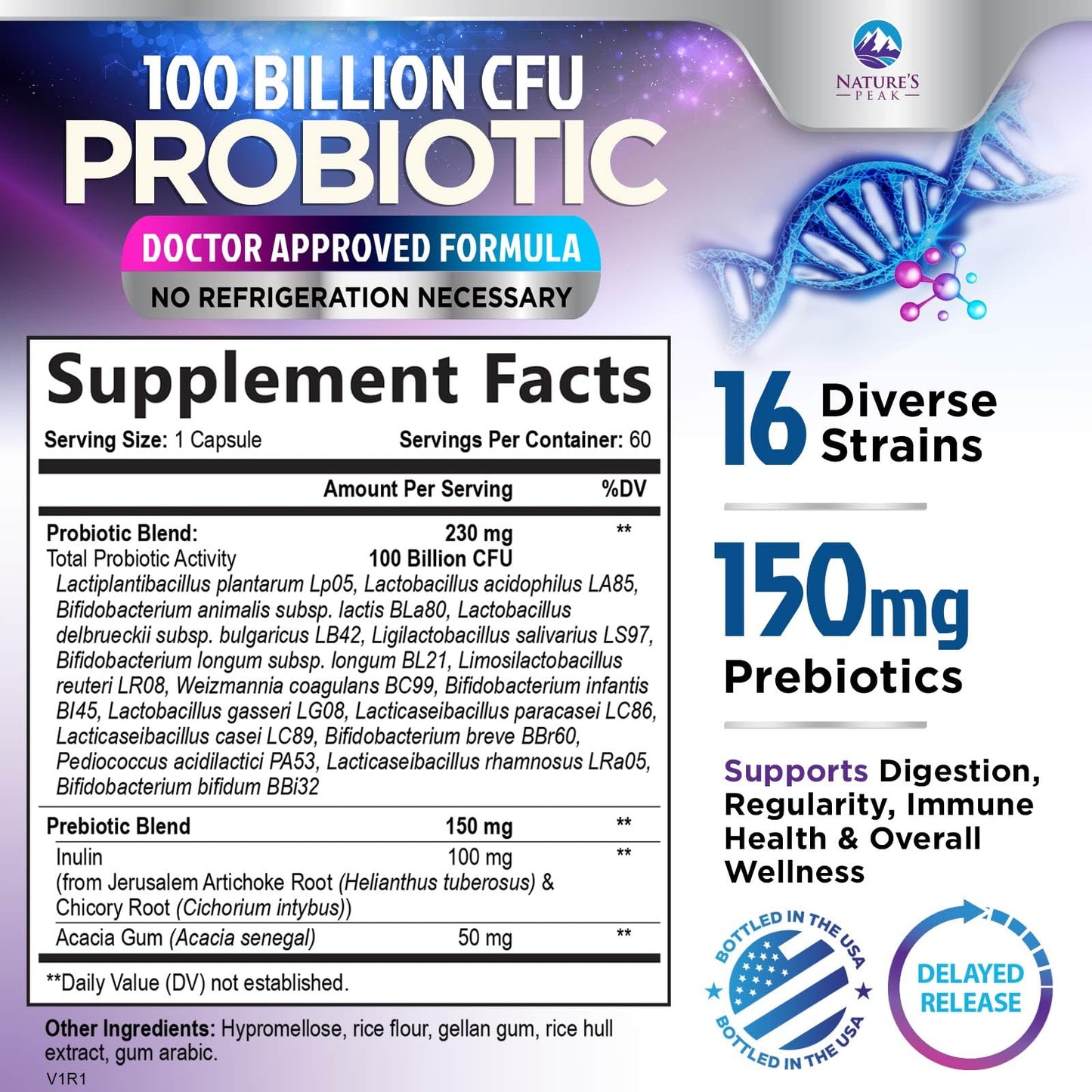 Probiotics for Digestive Gut Health - 100 Billion CFU Per Capsule, 16 Premium Strains & Prebiotics - Best Probiotics for Women & Men, Occasional Constipation - dailyvitalstore