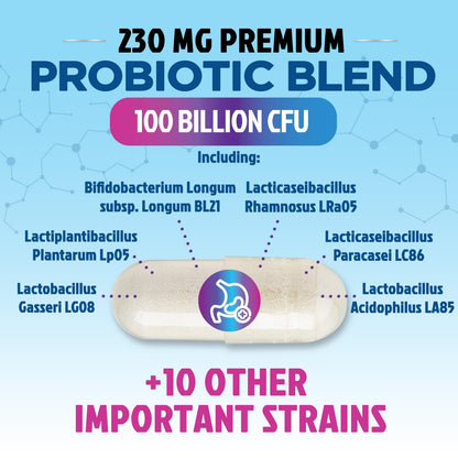 Probiotics for Digestive Gut Health - 100 Billion CFU Per Capsule, 16 Premium Strains & Prebiotics - Best Probiotics for Women & Men, Occasional Constipation - dailyvitalstore
