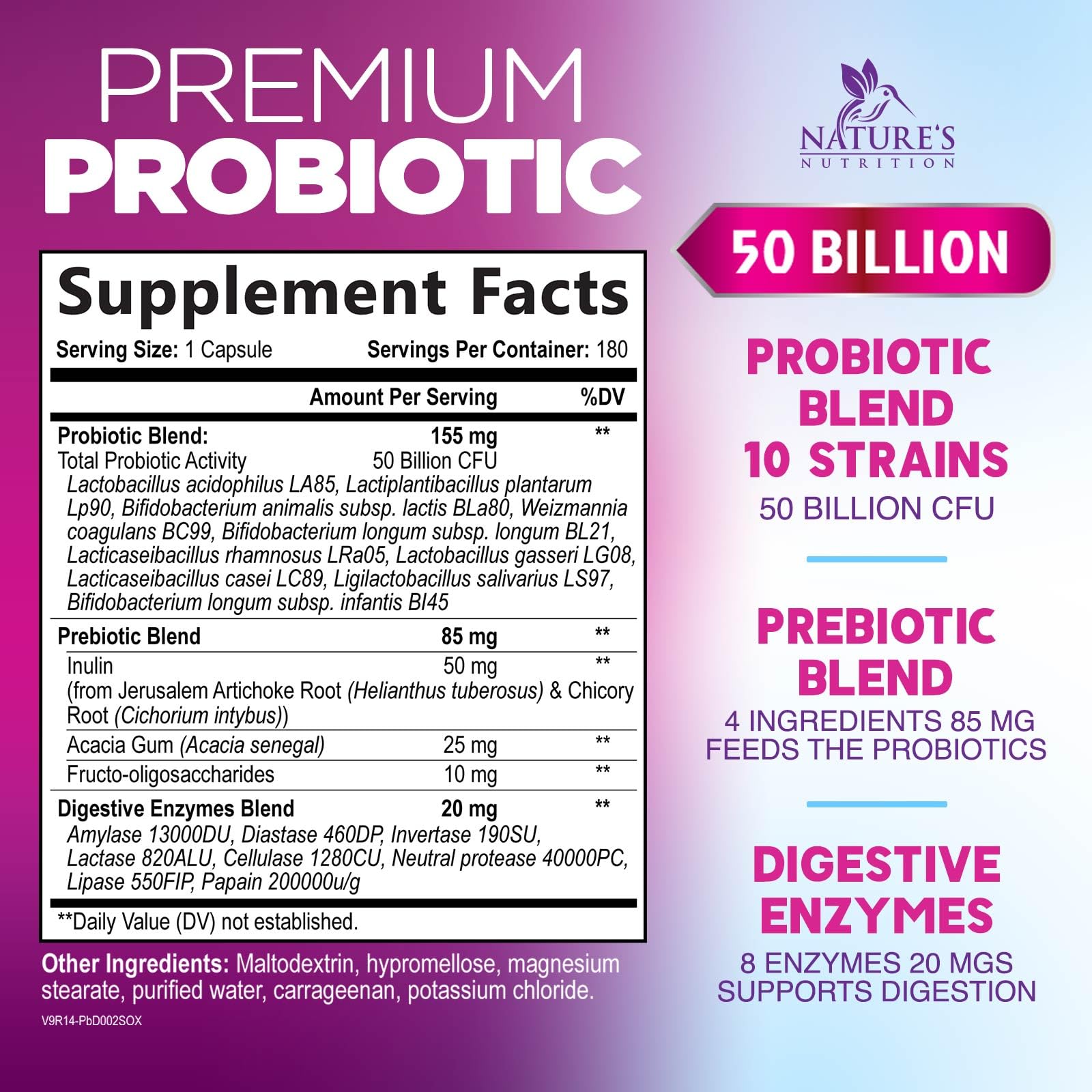 Probiotics for Digestive Gut Health - 50 Billion CFU Per Capsule, 10 Premium Strains & Prebiotics - Best Probiotics for Women & Men, Occasional Constipation, Gas, Immune Health Support - 180 Capsules - dailyvitalstore
