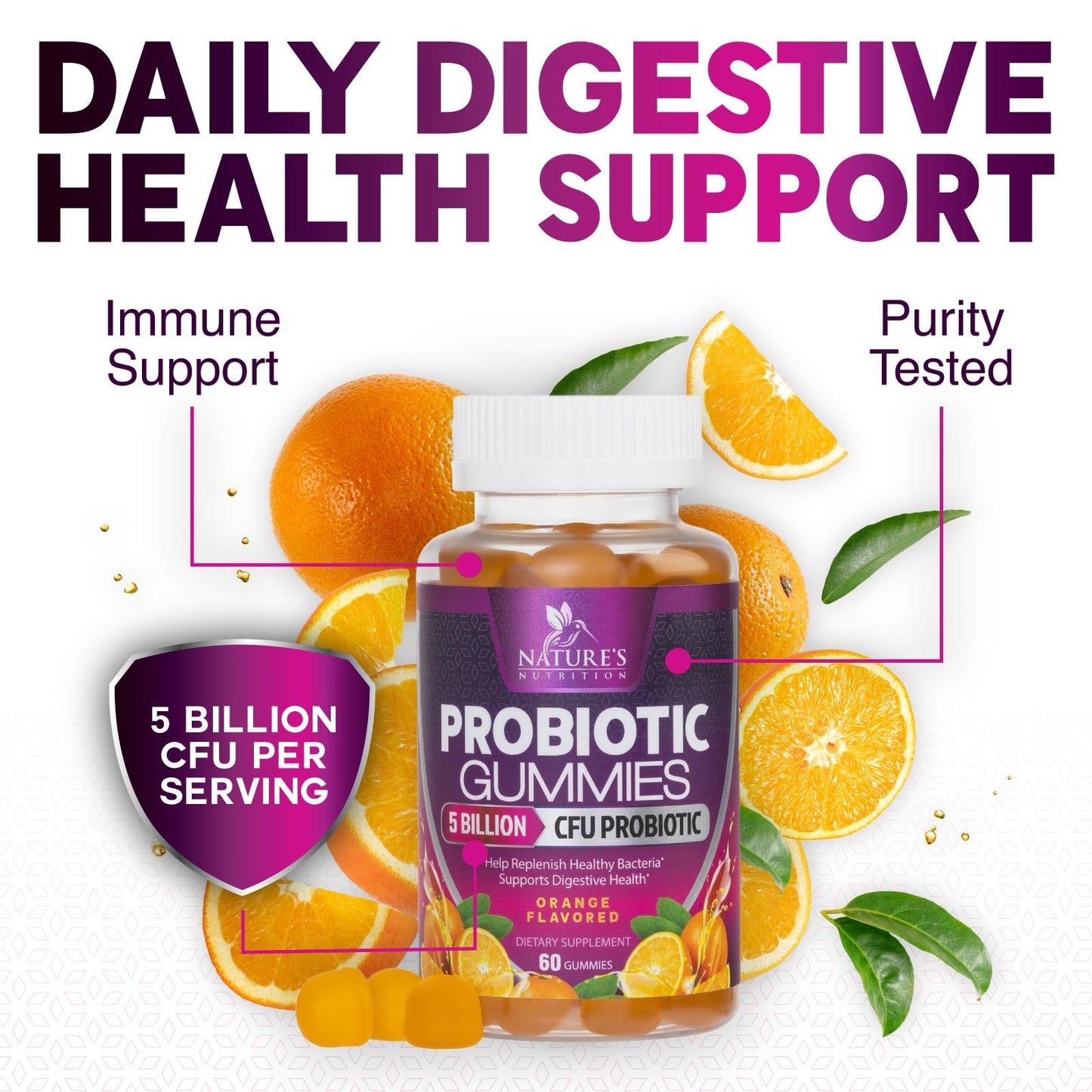 Probiotics for Digestive Health Gummies - 6 Unique Strains for Daily Immune Support & Gut Health, Supports Constipation, Gas & Bloating - Best Probiotic Supplement - dailyvitalstore