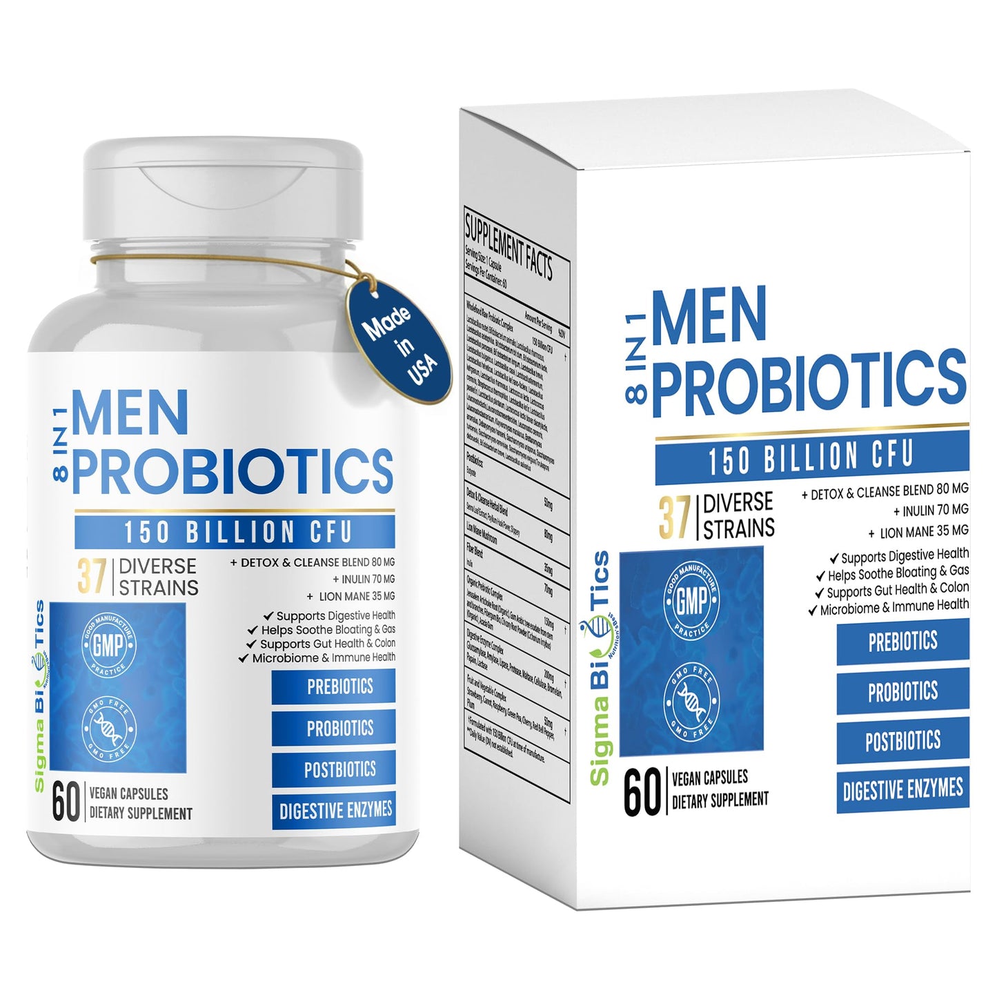 Probiotics for Men - 150 Billion CFU Acidophilus Capsules with Prebiotics & Postbiotics - Supports Gut Microbiome, Colon & Immune Health - dailyvitalstore
