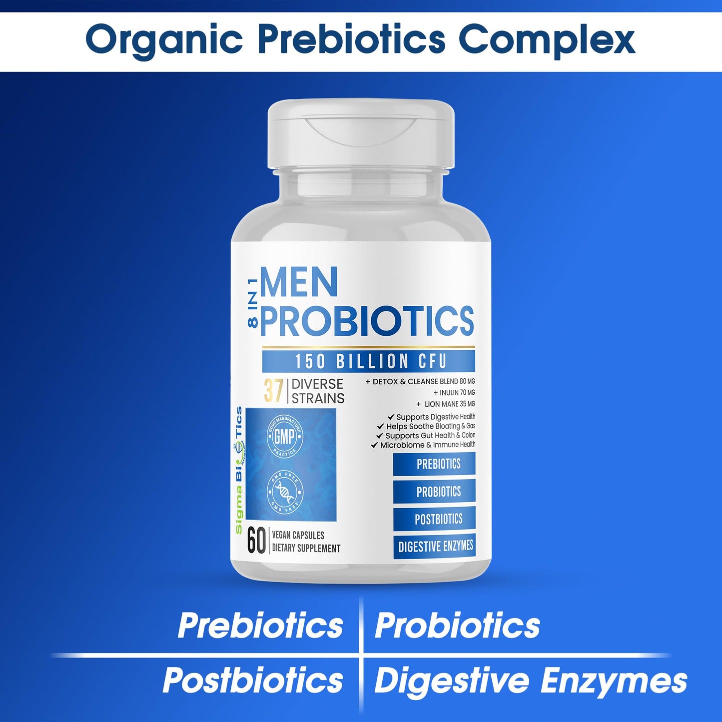 Probiotics for Men - 150 Billion CFU Acidophilus Capsules with Prebiotics & Postbiotics - Supports Gut Microbiome, Colon & Immune Health - dailyvitalstore