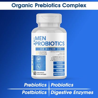 Probiotics for Men - 150 Billion CFU Acidophilus Capsules with Prebiotics & Postbiotics - Supports Gut Microbiome, Colon & Immune Health - dailyvitalstore