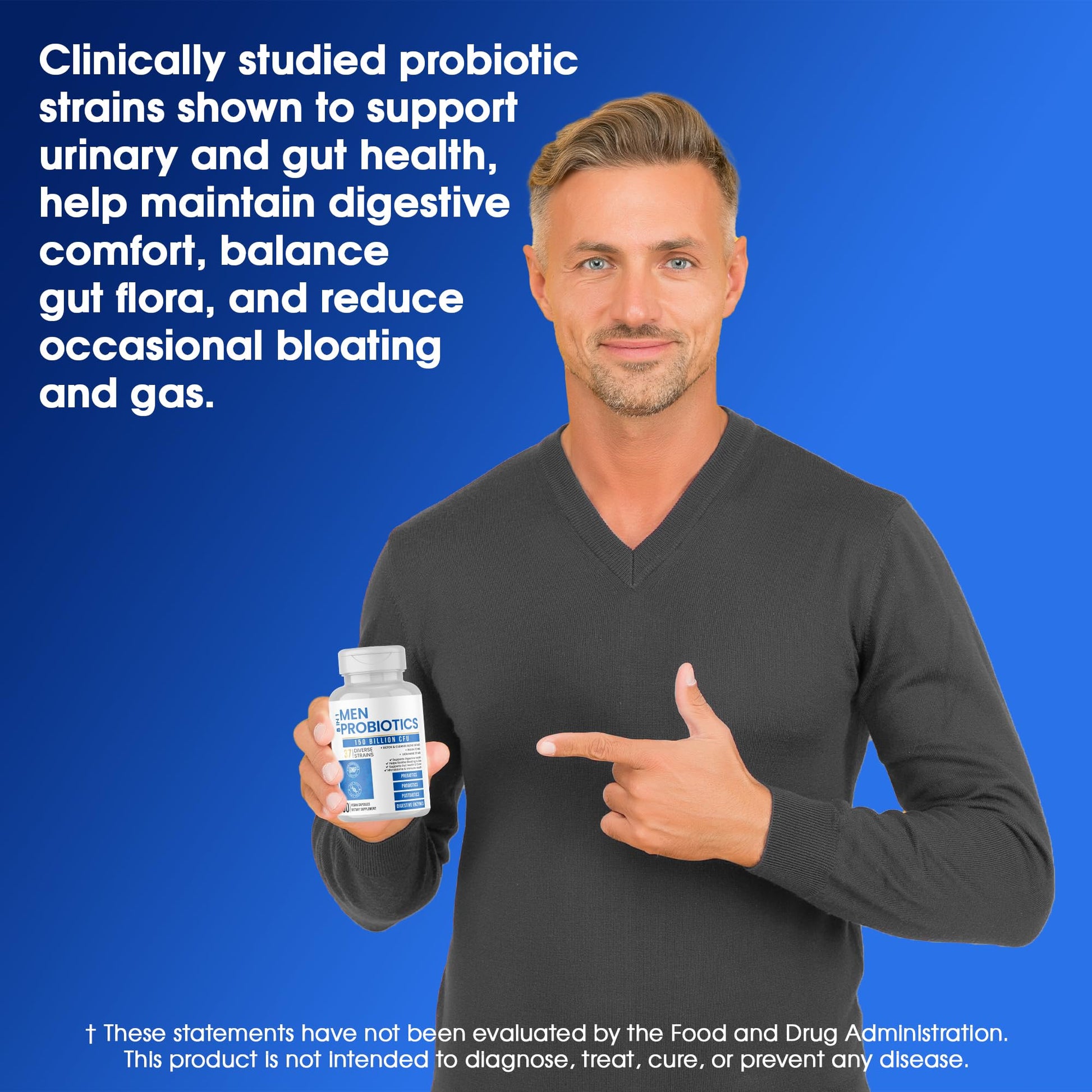 Probiotics for Men - 150 Billion CFU Acidophilus Capsules with Prebiotics & Postbiotics - Supports Gut Microbiome, Colon & Immune Health - dailyvitalstore