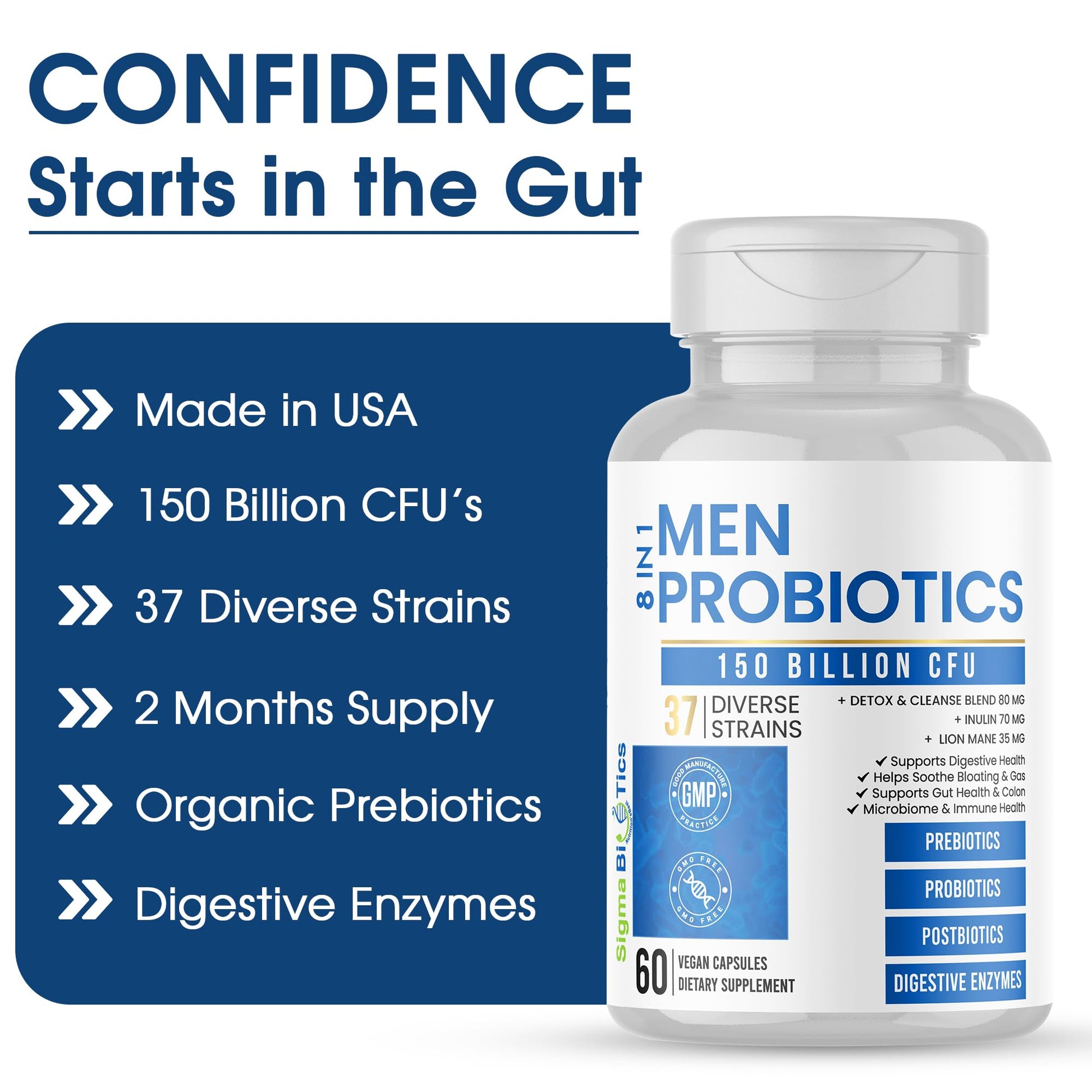 Probiotics for Men - 150 Billion CFU Acidophilus Capsules with Prebiotics & Postbiotics - Supports Gut Microbiome, Colon & Immune Health - dailyvitalstore