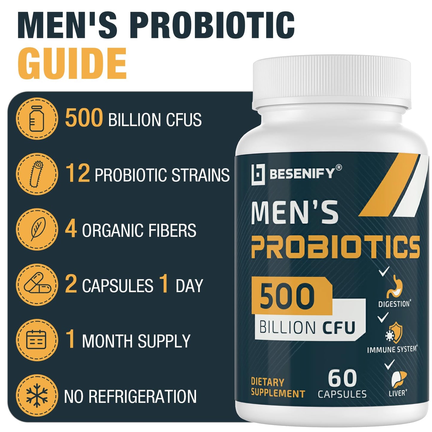 Probiotics for Men, 500 Billion CFUs & 12 Strains, Men's Probiotic with Turmeric, Cranberry, Goji - Probiotics for Digestive Health, Immune, Stomach, - dailyvitalstore