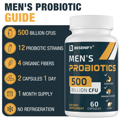 Probiotics for Men, 500 Billion CFUs & 12 Strains, Men's Probiotic with Turmeric, Cranberry, Goji - Probiotics for Digestive Health, Immune, Stomach, - dailyvitalstore