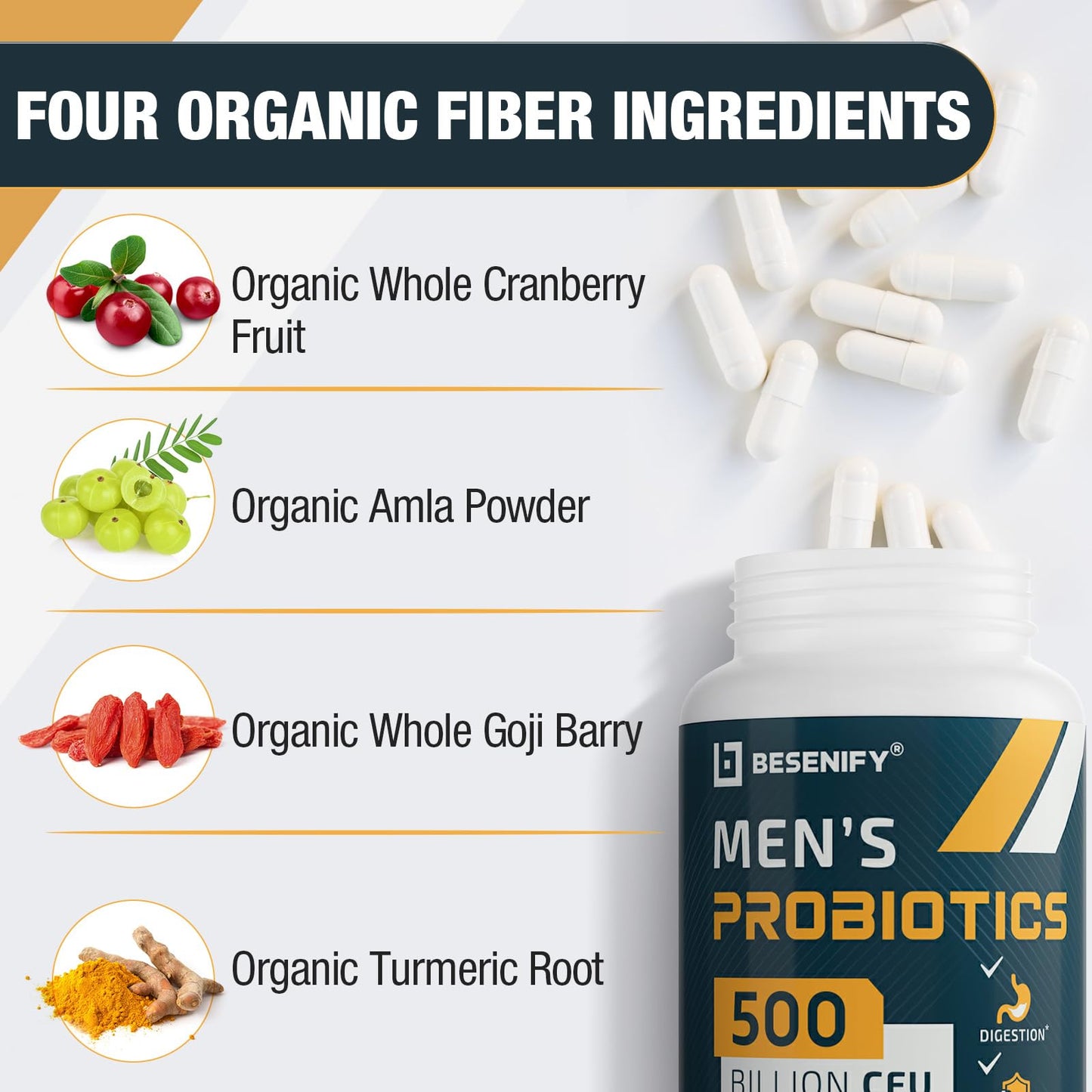 Probiotics for Men, 500 Billion CFUs & 12 Strains, Men's Probiotic with Turmeric, Cranberry, Goji - Probiotics for Digestive Health, Immune, Stomach, - dailyvitalstore