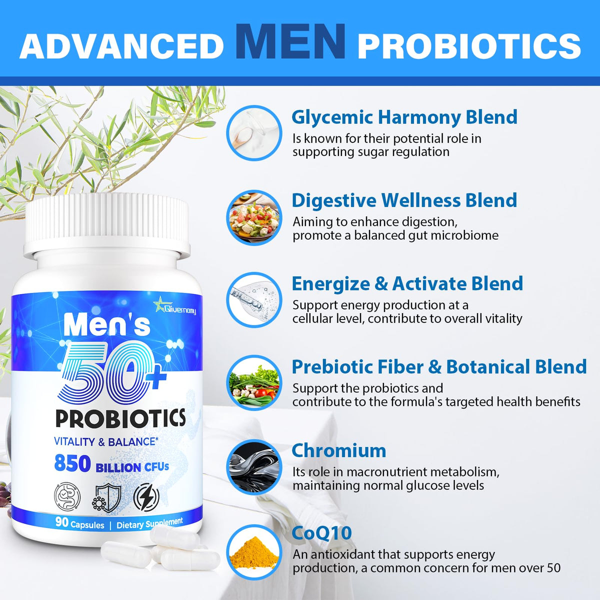 Probiotics for Men, Advanced 50+ Mens Probiotic, Comprehensive Gut & Energy Support with 850 Billion CFU, 1800mg Prebiotics Fiber – Tailored Wellness mens probiotics - dailyvitalstore
