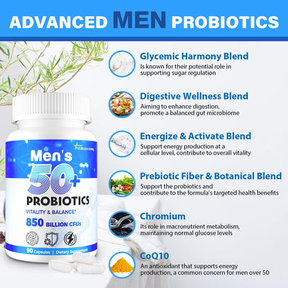 Probiotics for Men, Advanced 50+ Mens Probiotic, Comprehensive Gut & Energy Support with 850 Billion CFU, 1800mg Prebiotics Fiber – Tailored Wellness mens probiotics - dailyvitalstore