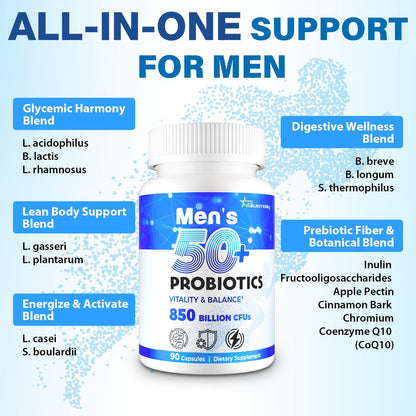 Probiotics for Men, Advanced 50+ Mens Probiotic, Comprehensive Gut & Energy Support with 850 Billion CFU, 1800mg Prebiotics Fiber – Tailored Wellness mens probiotics - dailyvitalstore