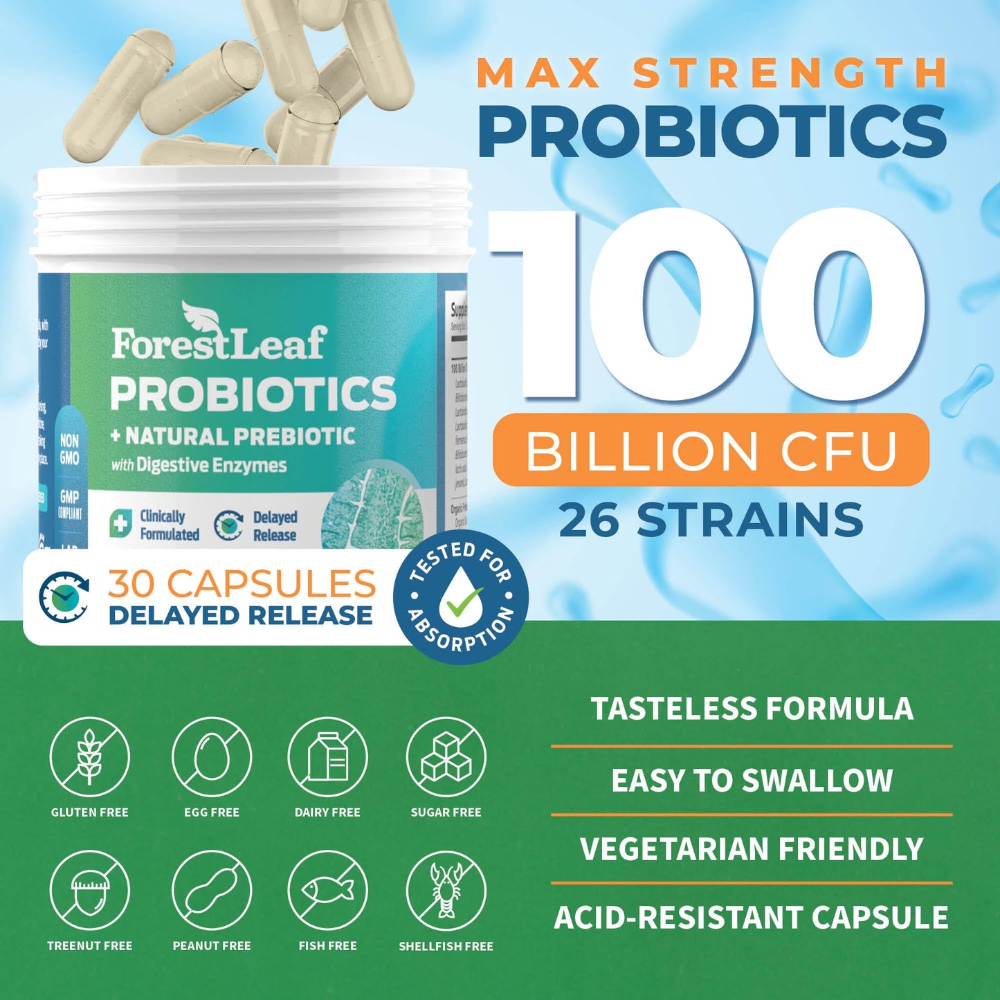Probiotics for Men and Women, 100 Billion CFU, 26 Unique Strains, Men's and Women's Probiotic and Prebiotics Support Digestive Health, Gut Wellness, Energy, - dailyvitalstore