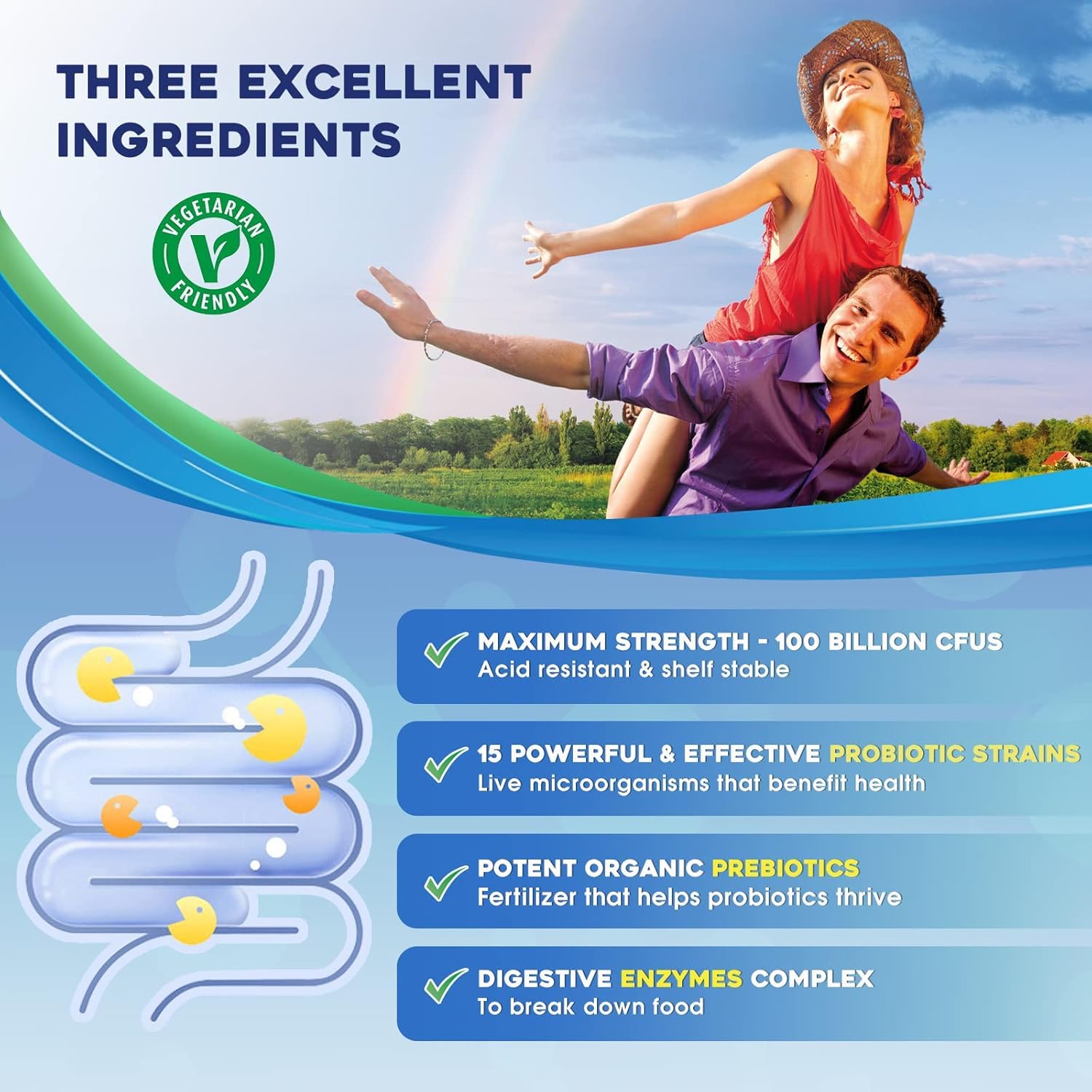 Probiotics for Women & Men - 100 Billion Plus Digestive Enzymes & Prebiotics, Highest Potency 3-in-1 Complete Probiotics for Digestive Health, Immune Support - dailyvitalstore