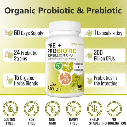 Probiotics for Women & Men - 300 Billion CFU, 24 Strains + 15 Organic Herbs Prebiotics Blend, Daily Probiotic for Digestive Health, Immune, Gut, Bloating - dailyvitalstore